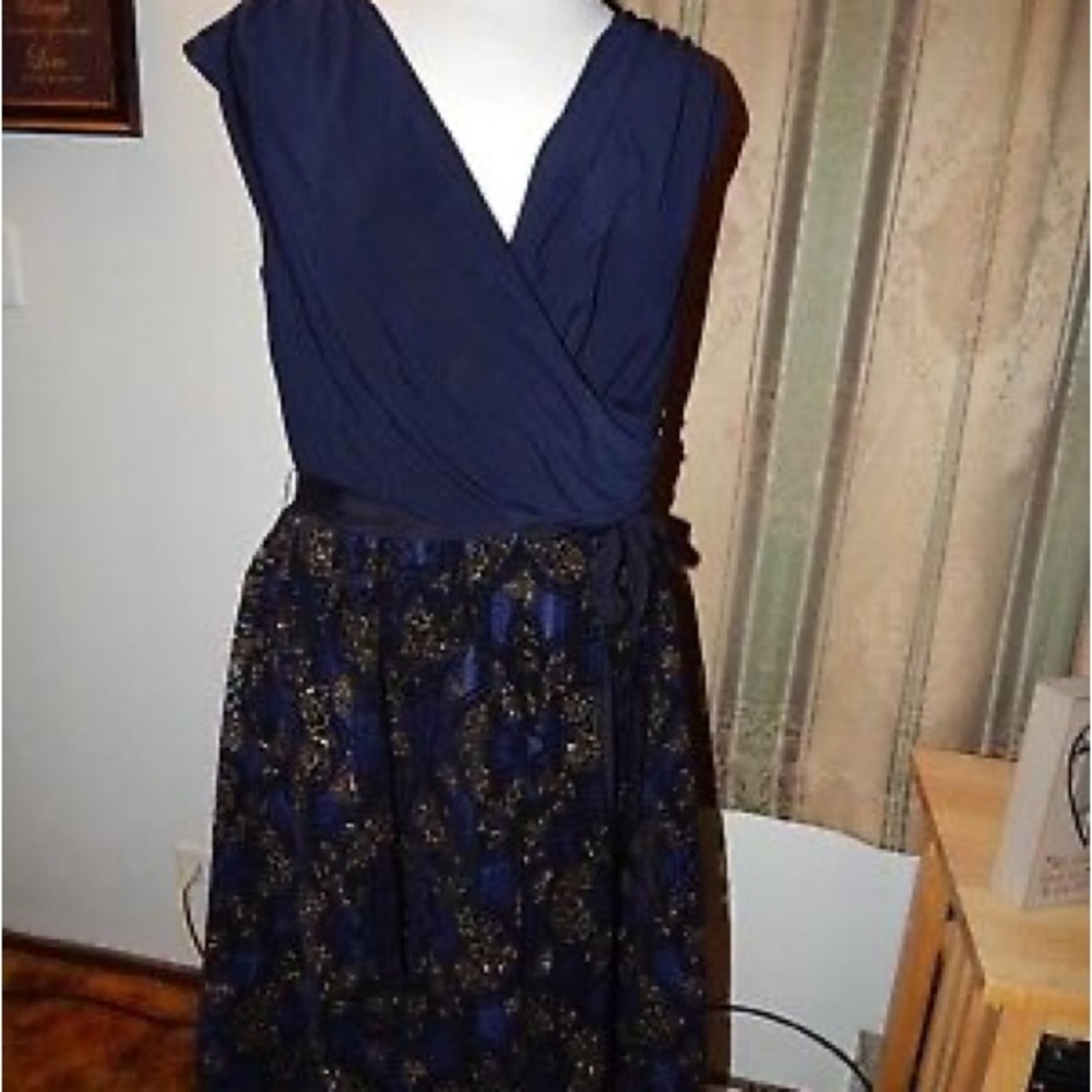 SLNY Women's Evening Dress Metallic-Print Fit & Flare Dress Size 14W